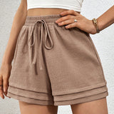 Essnce Shorts Comodos Solidos De Textura Casual Para Vacaciones