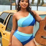 Swim Event Conjunto De Traje De Bano Para Mujeres De Talla Grande Con Bloqueo De Color