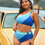 Swim Event Conjunto De Traje De Bano Para Mujeres De Talla Grande Con Bloqueo De Color