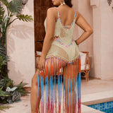 Swim Vcay Vestido De Camuflaje Bloque De Color Con Flecos Y Tirantes En Tallas Grandes Para Mujeres Como Prenda De Abrigo