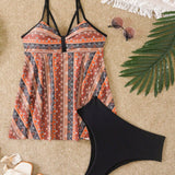 Swim Lushore Conjunto de tankini con estampado geometrico y escote en V