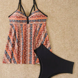 Swim Lushore Conjunto de tankini con estampado geometrico y escote en V