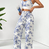 Essnce Conjunto Informal Para Mujeres Con Estampado Floral, Sin Mangas Y Pantalones. #pascua