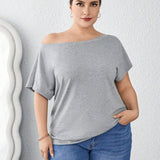 Essnce Plus Size Grey Round Neck Short Sleeve T-Shirt
