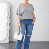 Essnce Plus Size Grey Round Neck Short Sleeve T-Shirt