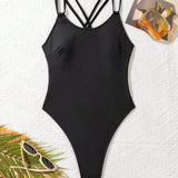 Swim SXY Traje De Bano De Una Pieza De Cuello Redondo Con Cordones Y Corte Alto