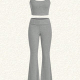 EZwear Conjunto De Pantalon Y Top De Tirantes De Punto Gris Claro Para Mujer