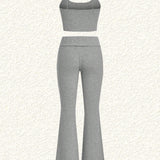 EZwear Conjunto De Pantalon Y Top De Tirantes De Punto Gris Claro Para Mujer