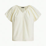 Blusa De Mujer Tejida Con Cuello En V Con Pliegues Plegables