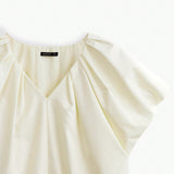 Blusa De Mujer Tejida Con Cuello En V Con Pliegues Plegables