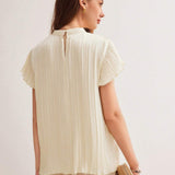 Blusa Solida Con Cuello Alto Y Plisado