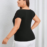Prive Plus Size Women's Slim Fit Jacquard Mesh Sleeve T-Shirt