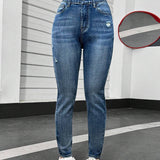 EZwear Jeans Ajustados De Mujer Elasticos De Cintura Alta En Azul