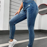 EZwear Jeans Ajustados De Mujer Elasticos De Cintura Alta En Azul