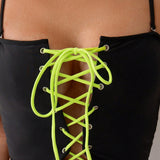 Swim Conjunto de tankini con cordones de encaje neon y bloqueo de color para playa de verano