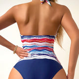 Swim Lushore Conjunto De Bikini Con Sujetador Halter Sin Espalda Y Fondo De Bano En Color Bloque Para Mujeres, Ideal Para Verano, Luna De Miel, Viaje Y Vacaciones