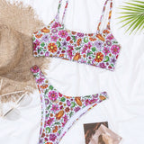 Swim Conjunto De Traje De Bano De Dos Piezas Para Mujer Con Estampado Floral, Bikini, Traje De Bano, Atuendo De Playa Para Vacaciones De Verano