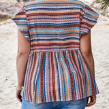 Camisas De Playa Con Mangas Voladoras Para Mujer De a Grande, Con Diseno Geometrico De Rayas Para El Verano