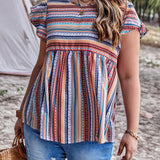 Camisas De Playa Con Mangas Voladoras Para Mujer De a Grande, Con Diseno Geometrico De Rayas Para El Verano