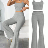 EZwear Conjunto De Pantalon Y Top De Tirantes De Punto Gris Claro Para Mujer