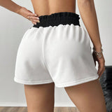 EZwear Pantalones Cortos De Cintura De Cordon Con Bloques De Color Negro Y Blanco Para Mujer