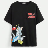 TOM & JERRY X  Plus Cartoon And Letter Graphic Drop Shoulder Tee
