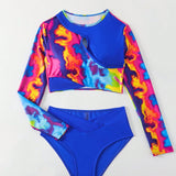 Swim SPRTY Conjunto De Traje De Bano Para Mujer Con Top Cruzado De Estampado Tie-dye Y Parte Inferior De Bikini Triangular De Color Solido