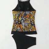 Swim Vcay Conjunto Tankini de animal impreso con parches