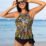 Swim Vcay Conjunto Tankini de animal impreso con parches