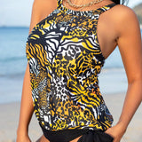 Swim Vcay Conjunto Tankini de animal impreso con parches