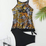 Swim Vcay Conjunto Tankini de animal impreso con parches