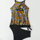 Swim Vcay Conjunto Tankini de animal impreso con parches