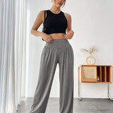 EZwear Pantalones De Pierna Ancha Con Cintura Elastica, Dobladillo Plisado Y Longitud Hasta El Tobillo