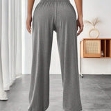 EZwear Pantalones De Pierna Ancha Con Cintura Elastica, Dobladillo Plisado Y Longitud Hasta El Tobillo