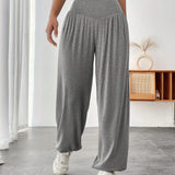 EZwear Pantalones De Pierna Ancha Con Cintura Elastica, Dobladillo Plisado Y Longitud Hasta El Tobillo