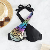 Swim Top De Bikini De Cuello Halter Con Patron Geometrico Colorido Para Mujer