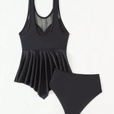 Swim Conjunto de Tankini para mujer con diseno cruzado y dobladillo con volantes, con Bottom separada