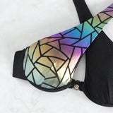 Swim Top De Bikini De Cuello Halter Con Patron Geometrico Colorido Para Mujer