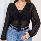 Blusa De Gasa Con Borde De Volantes Para Mujer a Grande