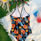 Swim Traje De Bano De Una Sola Pieza Para Mujer, Con Escote Pronunciado En V Y Estampado Floral, Con Cordones Para Carnaval