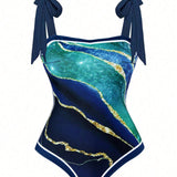 Swim Oasis Talla grande Banador una pieza de hombros con cordon & falda de playa