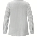 Essnce Plus Size Lantern Sleeve T-Shirt With V-Neckline And Button Detail