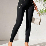 PETITE Pantalones Skinny Cortos Con Detalle De Botones