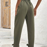 VCAY Pantalones Casuales Con Pliegues De Color Solido Y Bolsillos Inclinados Y Corte Conico