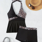 Swim Vcay Conjunto De Bikini De Mujer Con Estampado De Leopardo Y Parches