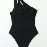 Swim Traje De Bano De Una Pieza Monokini Con Hombro Descubierto Y Recorte De Color Solido Para Mujer