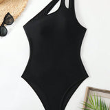 Swim Traje De Bano De Una Pieza Monokini Con Hombro Descubierto Y Recorte De Color Solido Para Mujer