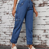 EZwear Pantalones Jeans De Estilo De Ropa De Trabajo Para Mujer Con Multiples Bolsillos