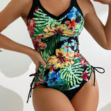 Swim Lushore Traje De Bano De Mujer Tankini Con Mangas Sin Mangas Impreso Con Plantas Y Flores