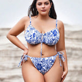 Swim Vcay Conjunto de bikini de flores con lazos laterales para la playa de verano en tallas grandes